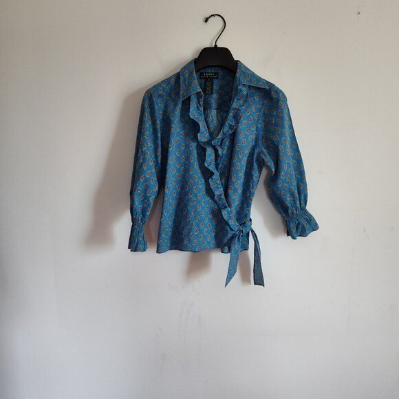 Lauren Ralph Lauren Tops - Ladies SZ S Lauren Ralph Lauren Blue Floral Cotton Blouse
